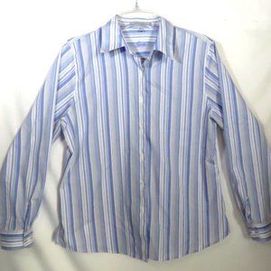 Foxcroft Blue White Stripe Shirt Blouse Wrinkle Free Shaped Fit Women's Sz M/10
